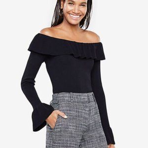 Black Off-Shoulder Ruffle Sweater with Ruffle Cuffs by Ann Taylor. Medium -NWTS!